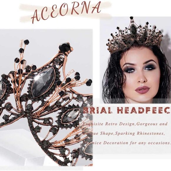 Baroque Queen Crowns Crystal Wedding Crowns and Tiaras Rhinestones Costume Tiara - Picture 8 of 8